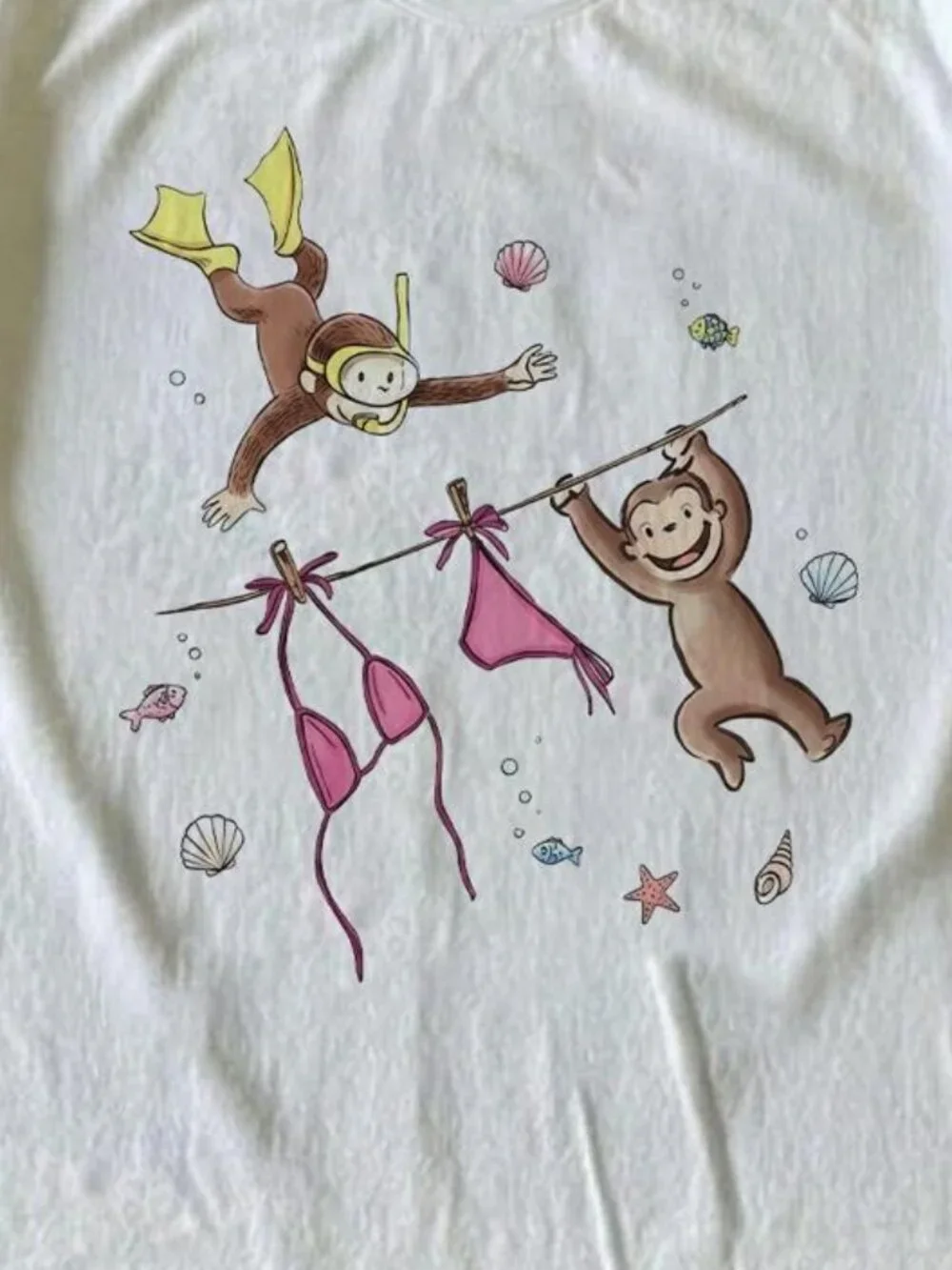 White Curious George graphic tee